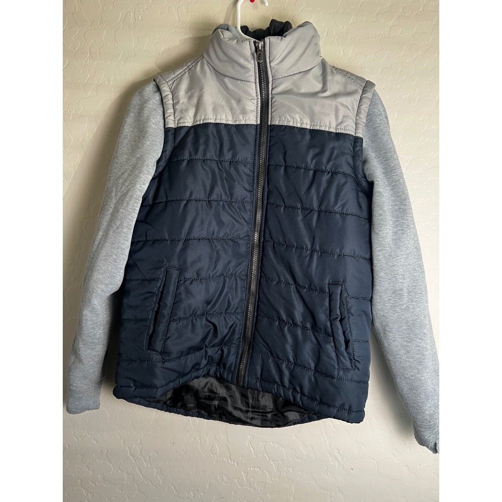 Distortion Boys Puffer Jacket Navy Grey Colorblock Mixed Media Size M 10-12